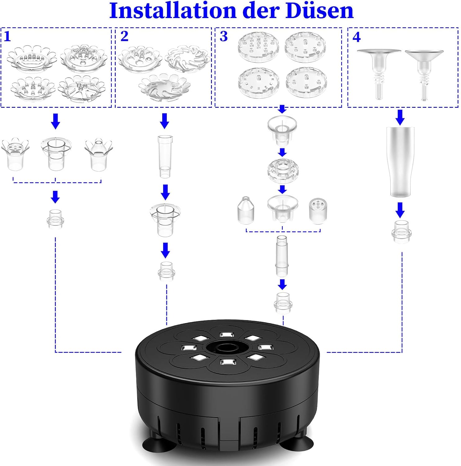 Thumbnail 5 de SUJFEE Solar-Springbrunnen für außen mit LED, 8 W, Akku und Fernbedienung