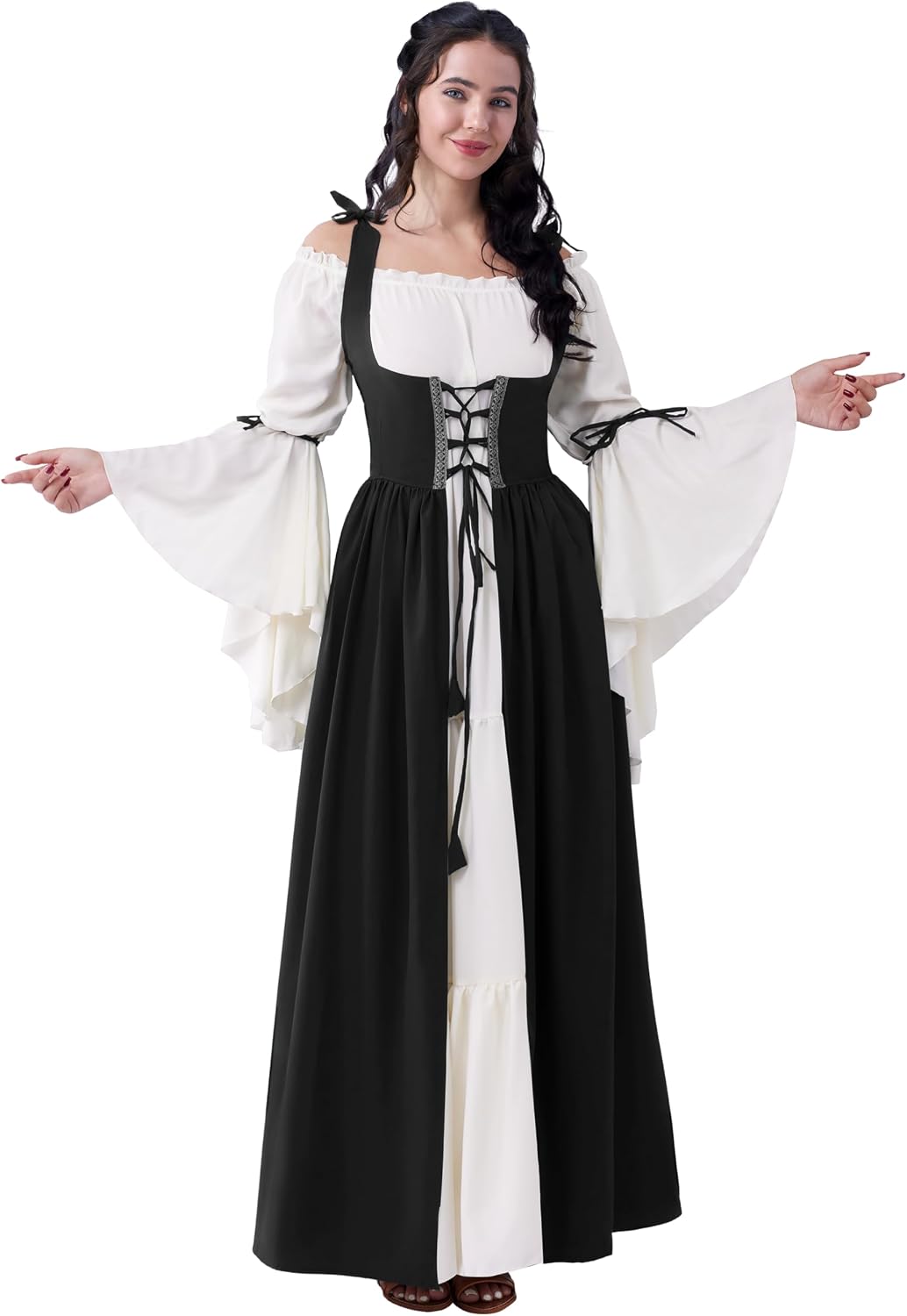 Detalle de Spooktacular Creations Renaissance Costume for Women, Chemise Dress with Lace-Up Details