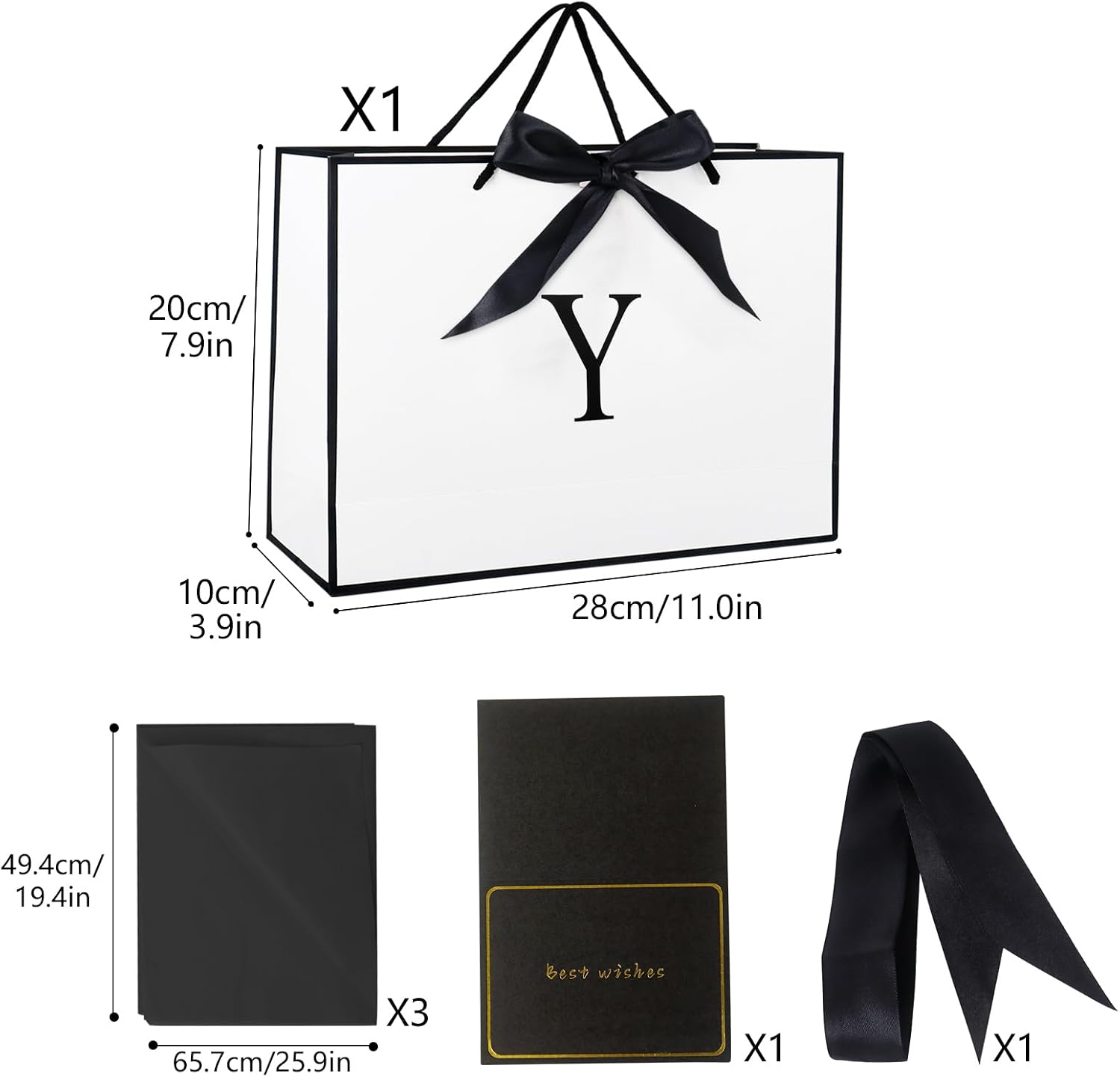 Thumbnail 1 de Medium Gift Bag with Initial Y and Tissue Paper – 11 Inches