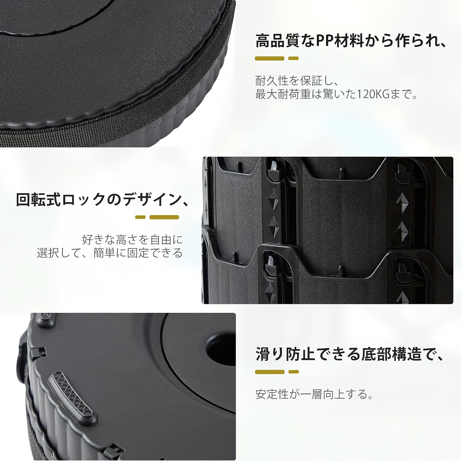 Detalle de VECELO 伸縮式折りたたみ椅子 高さ調節可能・収納時高さ7cm・耐荷重150kg