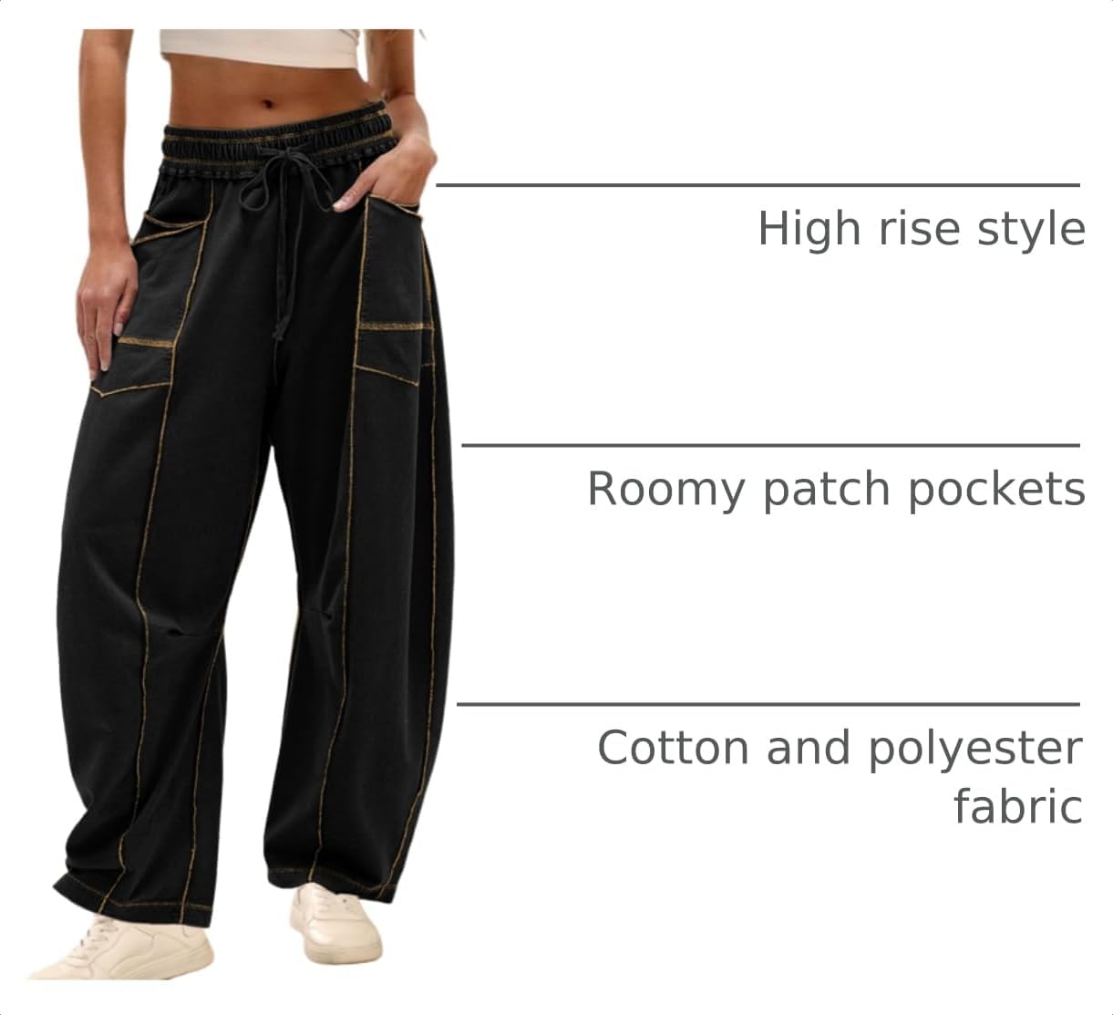 Detalle de Athlisan Women’s Baggy Barrel Pants Wide-Leg Lounge Drawstring Sweatpants with Pockets