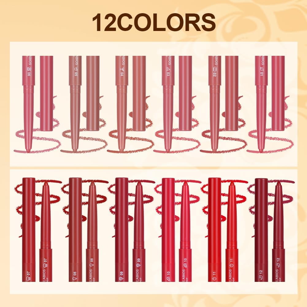 Detalle de LOPHE Matita Labbra 12 Colori – Set di Lip Liner Impermeabili, Cremose e Lisce, a Lunga Tenuta (Serie Opaca A)
