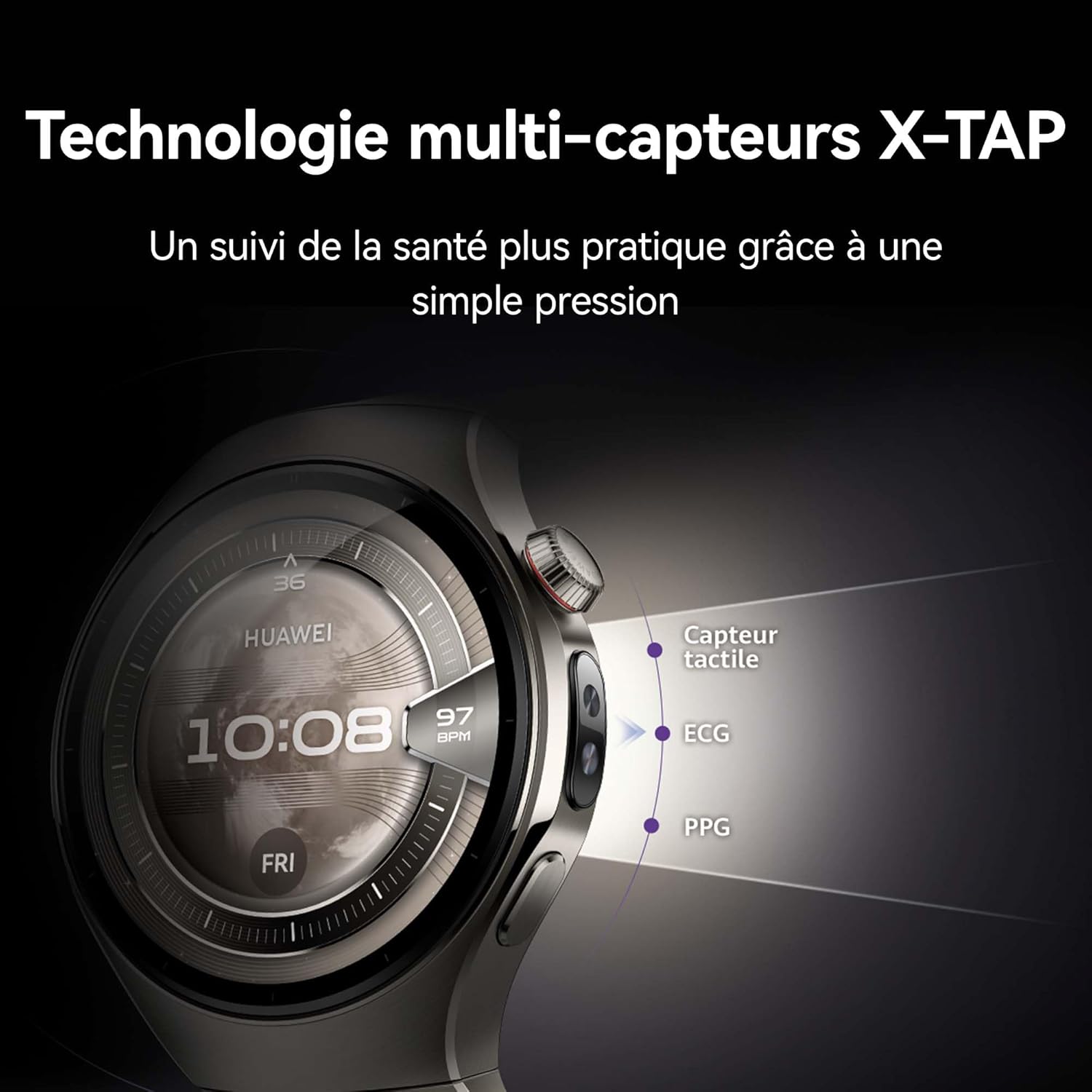 Thumbnail 1 de HUAWEI Watch 5 46 mm – montre connectée eSIM, ECG et capteur X-TAP avec Smart Gestures (noir)