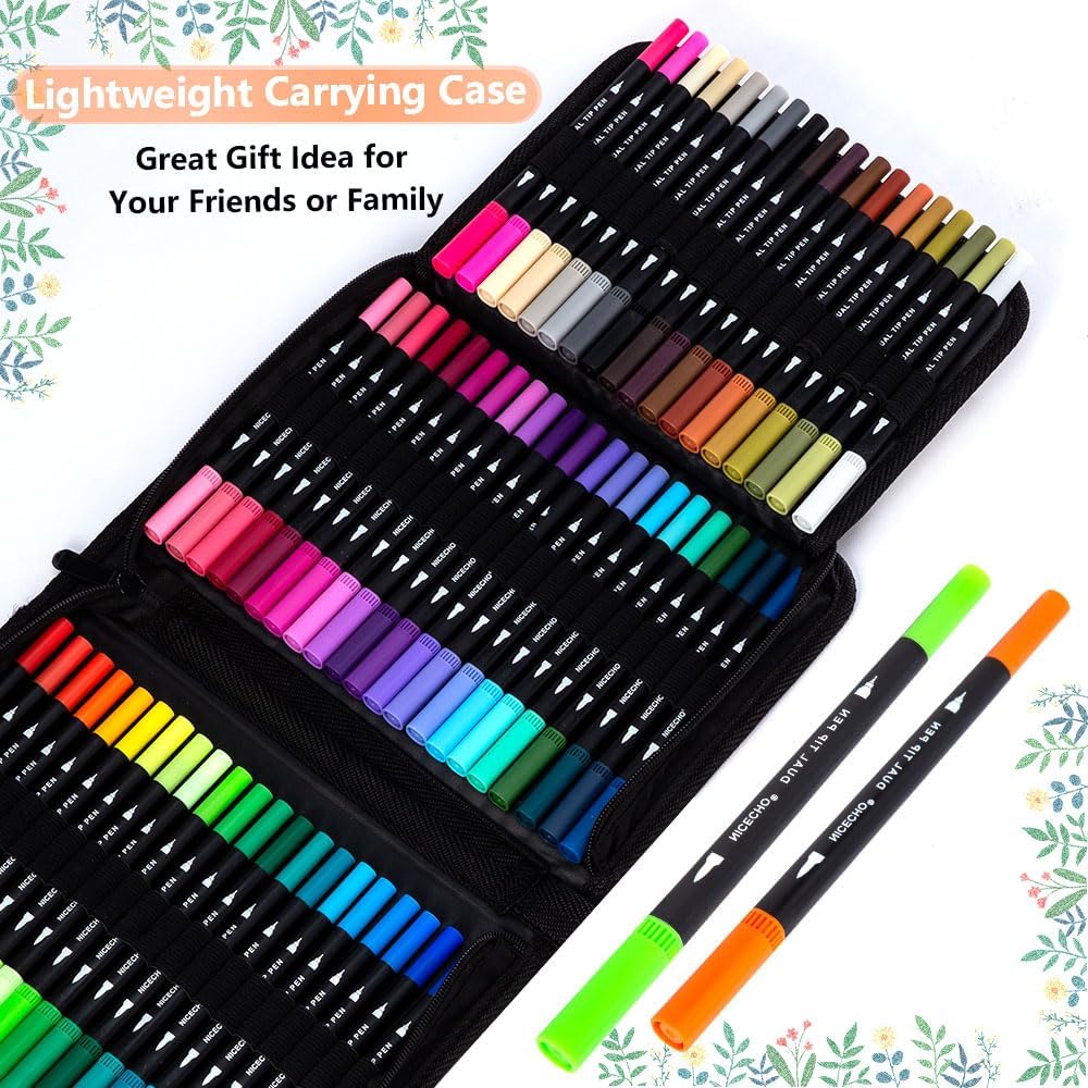 Detalle de Nicecho 72-Color Dual-Tip Art Markers with Brush and Fine Tips, Carrying Case