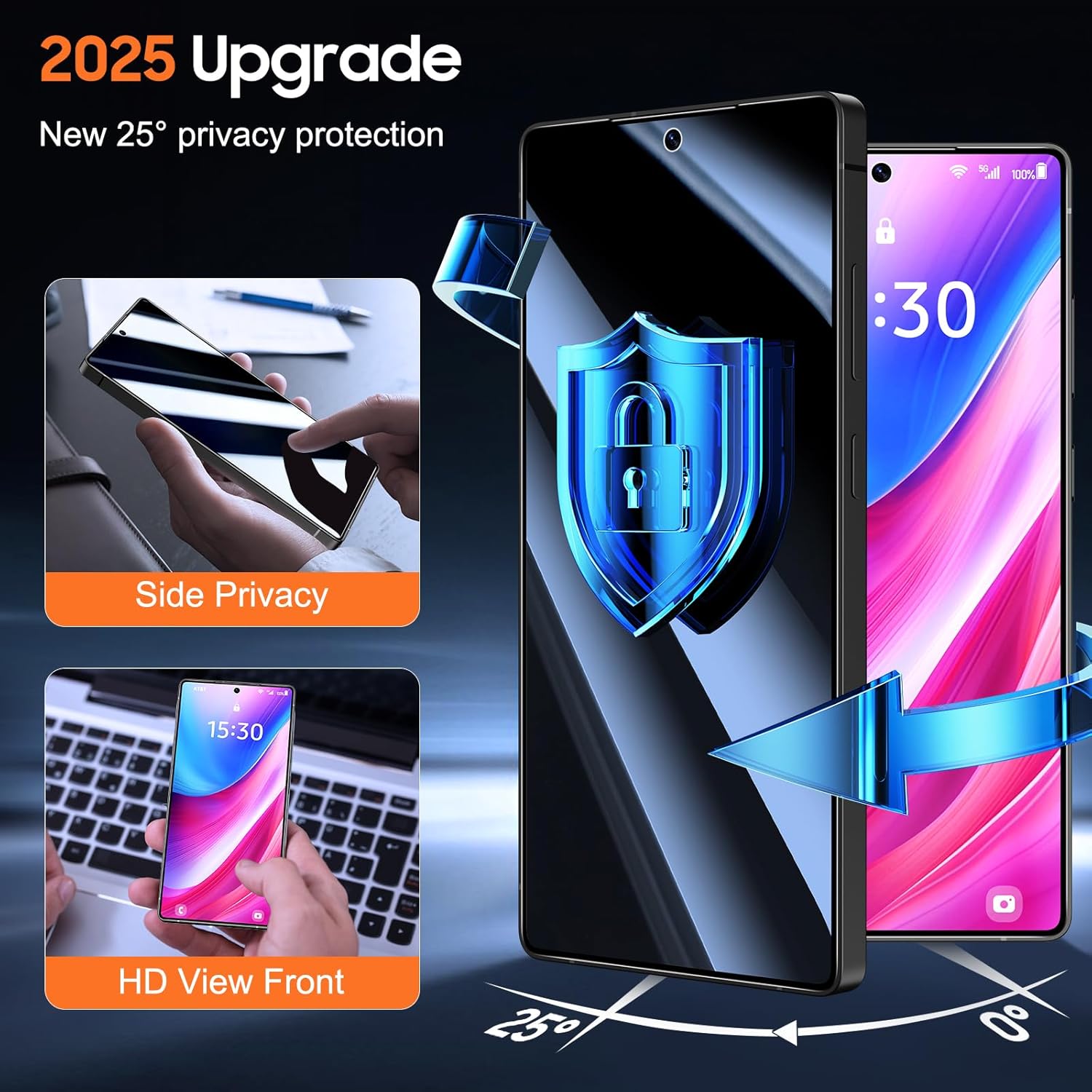 Thumbnail 3 de UniqueMe for Samsung Galaxy S25 Ultra Privacy Screen Protector (2-Pack) with Anti-Spy PET Film