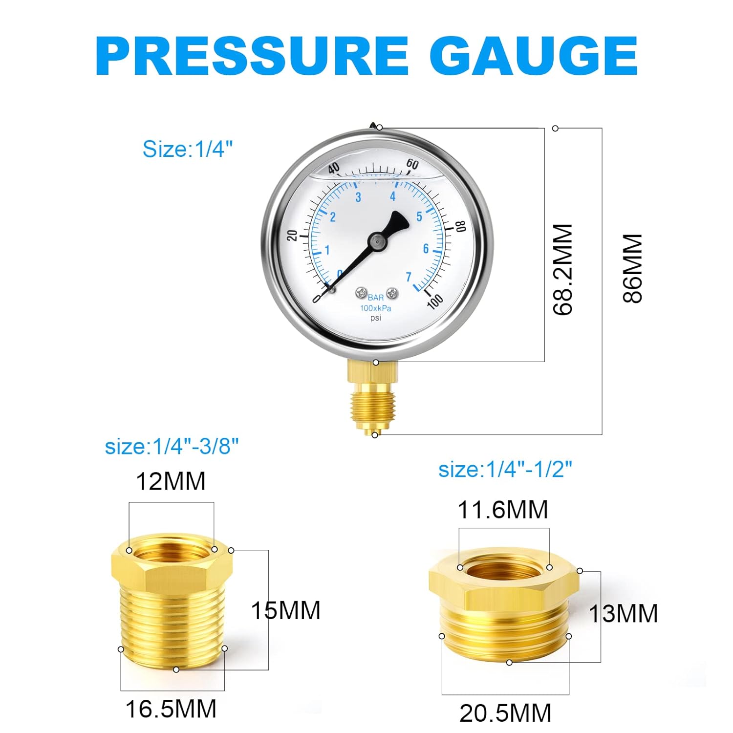 Detalle 2 de ERGAOBOY Edelstahl Druckmanometer 0-7 bar