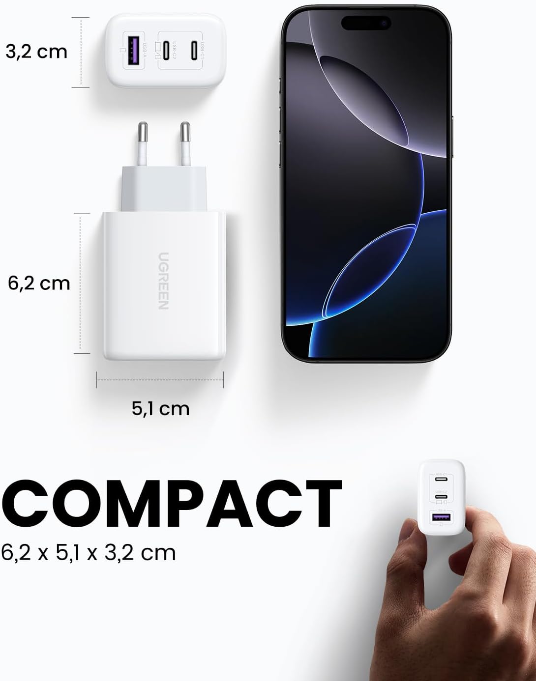 Thumbnail 3 de UGREEN Zapix 65W Chargeur USB C GaN 3 ports