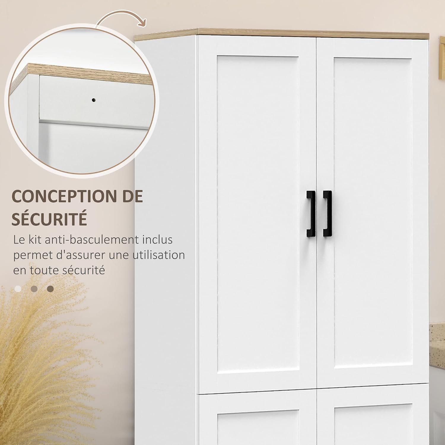 Thumbnail 5 de HOMCOM armoire de cuisine/buffet blanc moderne avec 4 portes et étagères réglables
