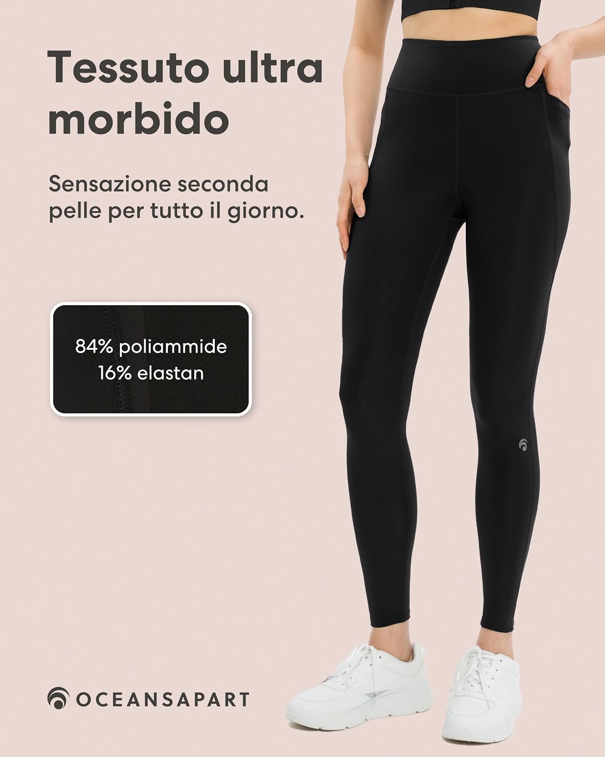 Detalle de Oceansapart Soho LeggingsSportivi Donna con Tasche Laterali e Vita Alta