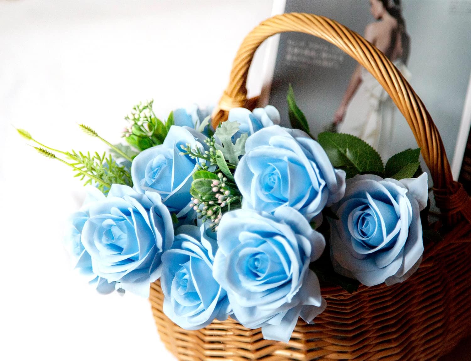 Thumbnail 2 de DuHouse 10-Piece Artificial Roses with Single Long Stems (Sky Blue) for Wedding Bouquets & Table Centres