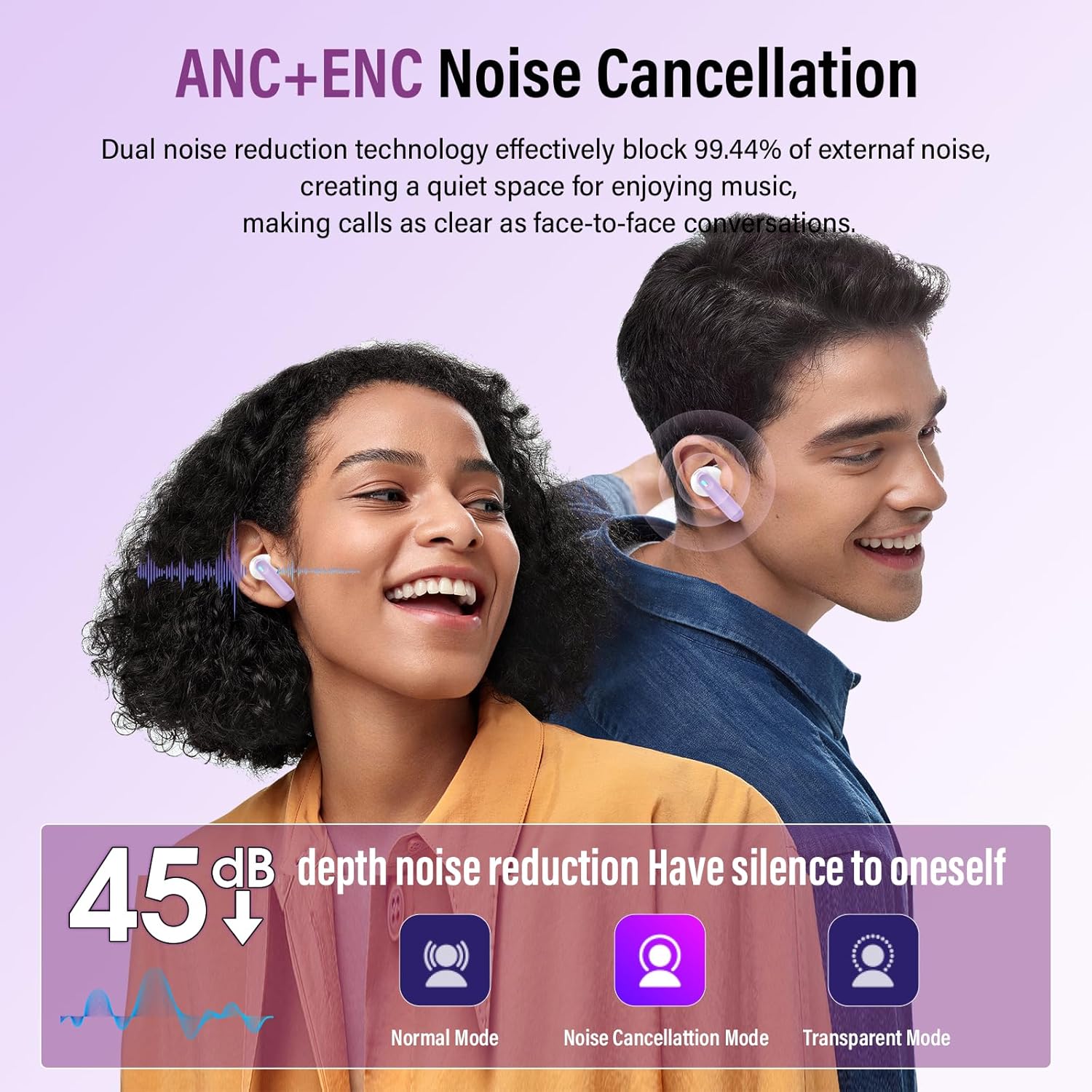 Thumbnail 1 de Touchscreen Bluetooth In-Ear-Kopfhörer mit ANC+ENC, 48 Std. Bass & IP7, Bluetooth 5.4 (USB‑C) – Lila