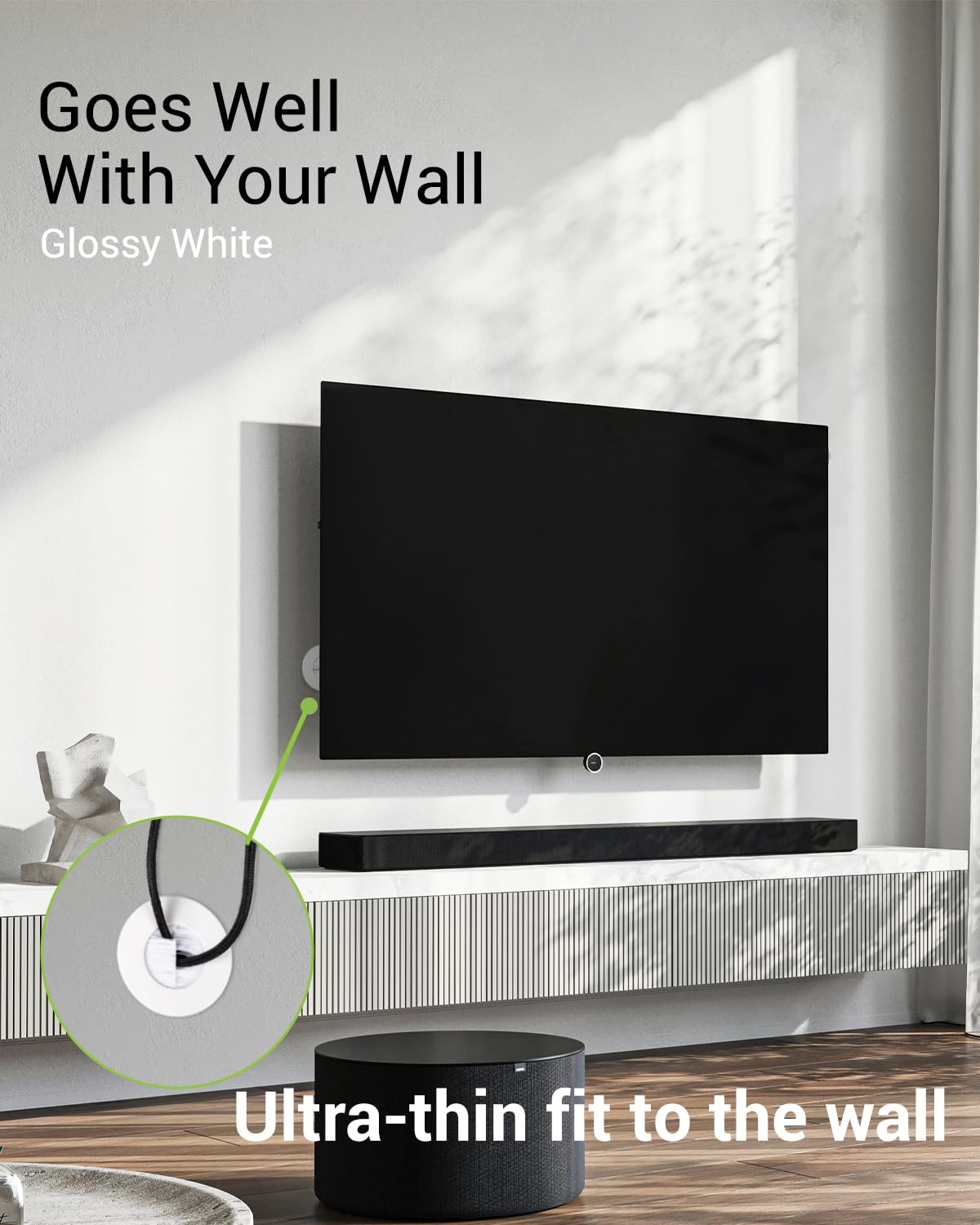 Detalle de LEENUE TV Cable Hider for Wall Mounted TVs (2-Pack) – Slim Round Brush Grommet with Hole Saw, White