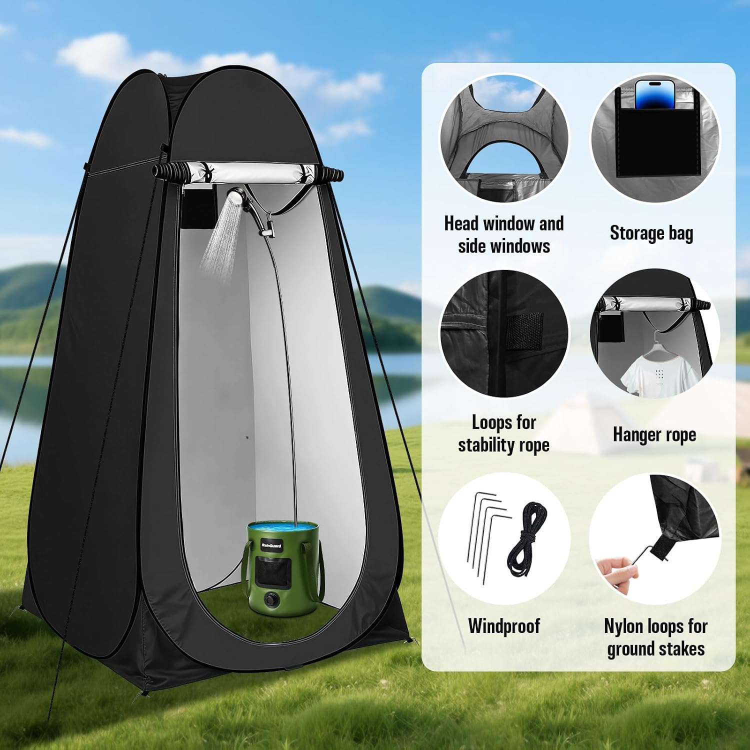 Detalle de Motivekit Portable Camping Shower Kit, 6.6-Gallon Bucket