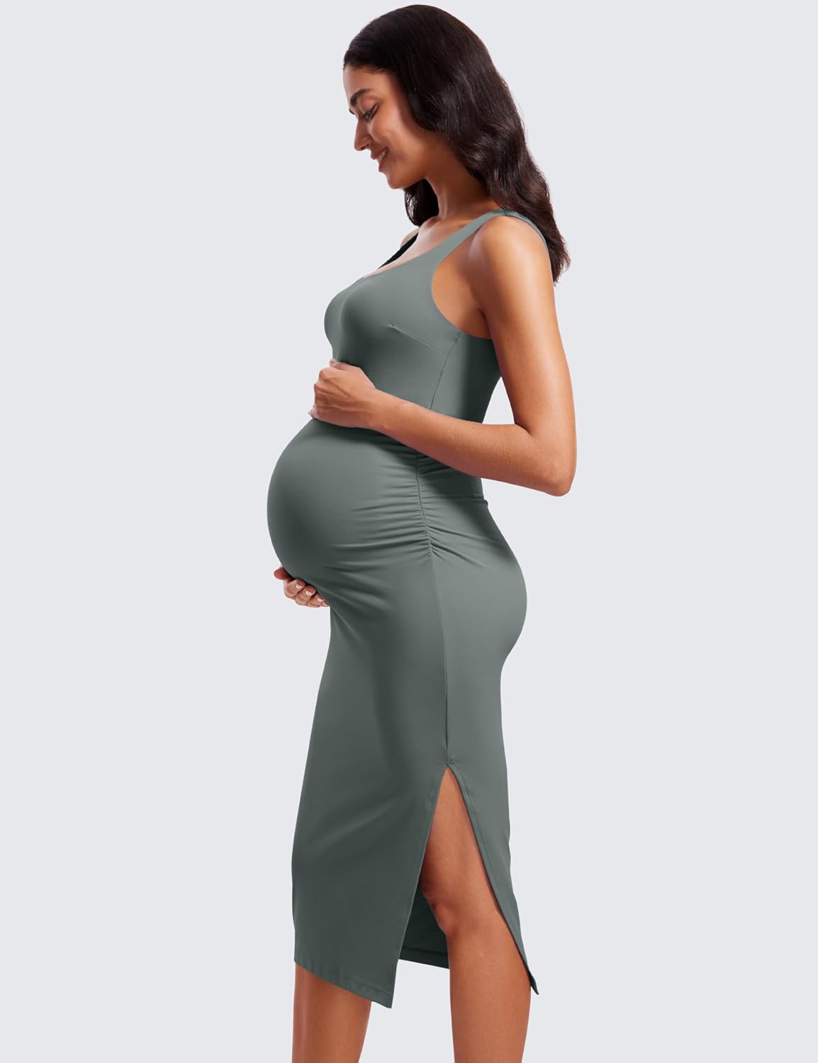 Detalle de CRZ YOGA Butterluxe Maternity Dress: Square-Neck Midi Tank Dress