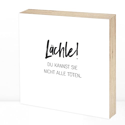 Detalle de Wunderpixel Holzbild „Lächle! Du kannst sie nicht alle töten“ aus Birkenholz, 15 × 15 × 2 cm