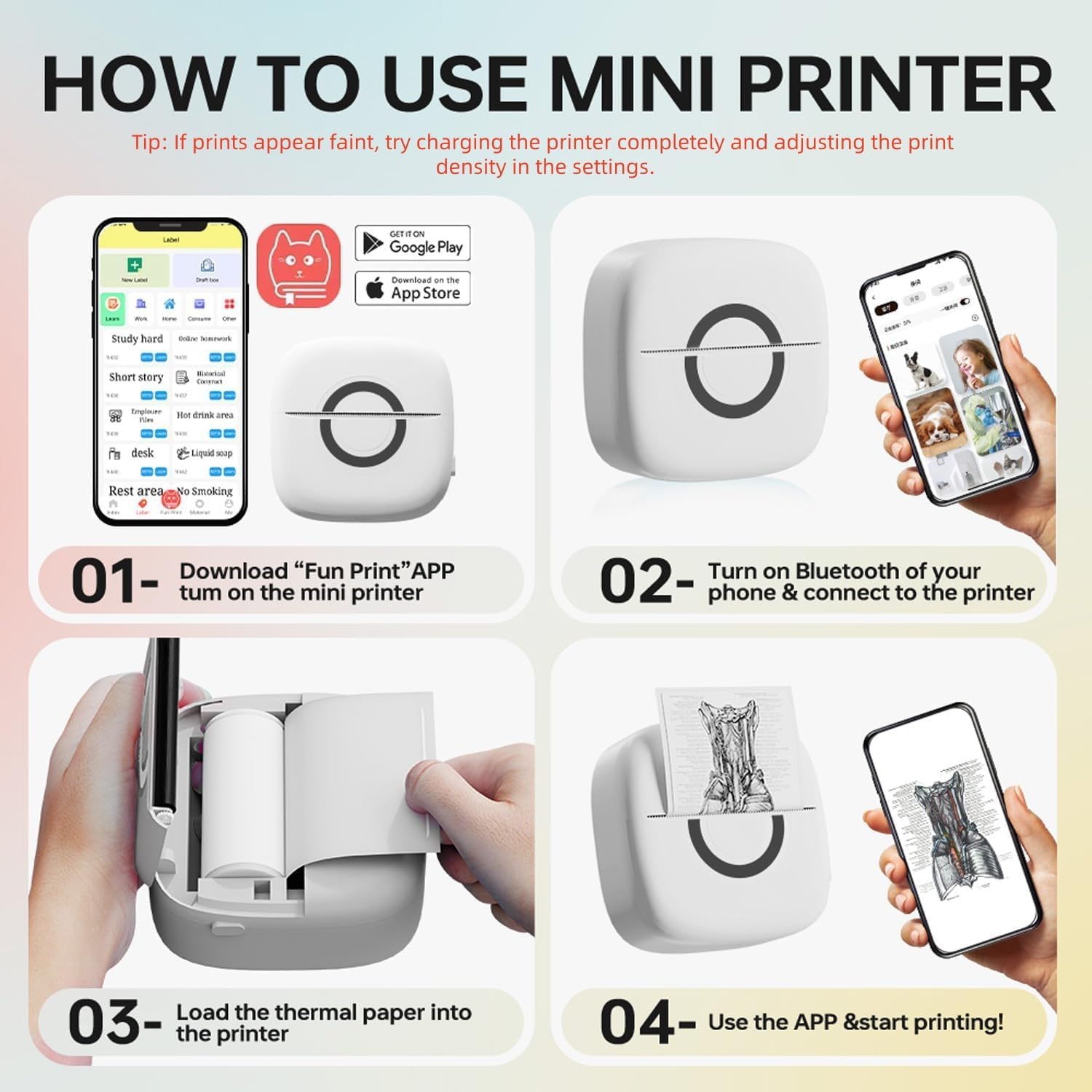 Detalle de Cabaro Mini Drucker für Aufkleber & Fotodruck per Bluetooth (Thermoprinter, 3 Rollen)