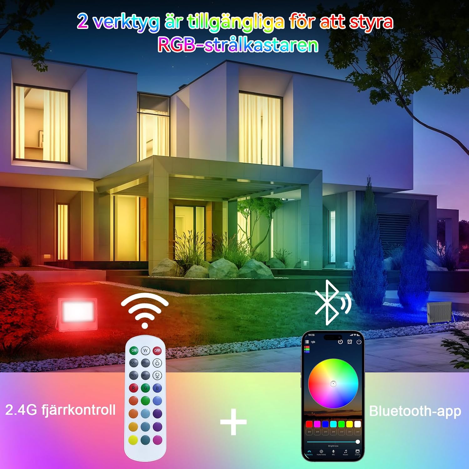 Detalle de MEEKBOS MKB-ZJRGB150 RGB-strålkastare, 2-pack med appstyrning och IP66