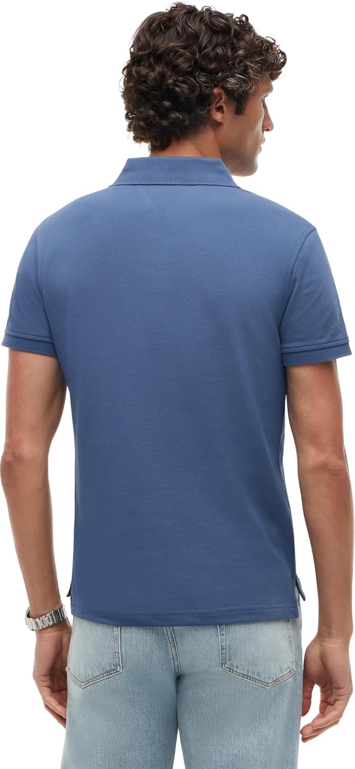 Detalle 2 de Tommy Hilfiger Uomo Maglietta Polo Maniche Corte Slim Fit con Bottoni Blu Aegean Sea, Taglia L