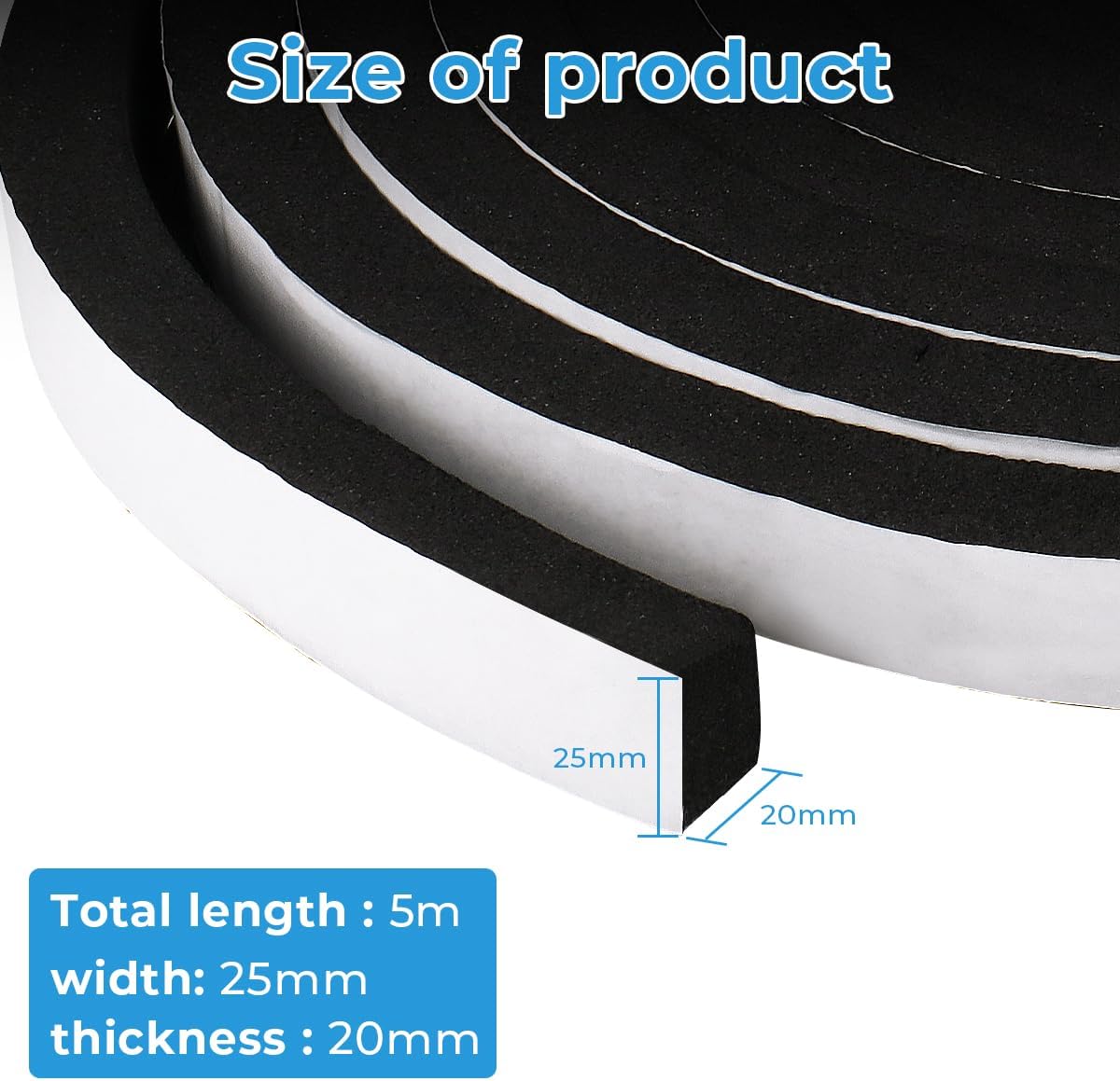 Thumbnail 1 de Storystore Self-Adhesive Foam Insulation Tape (25mm x 20mm x 5m) for Draught, Sound & Weather Sealing