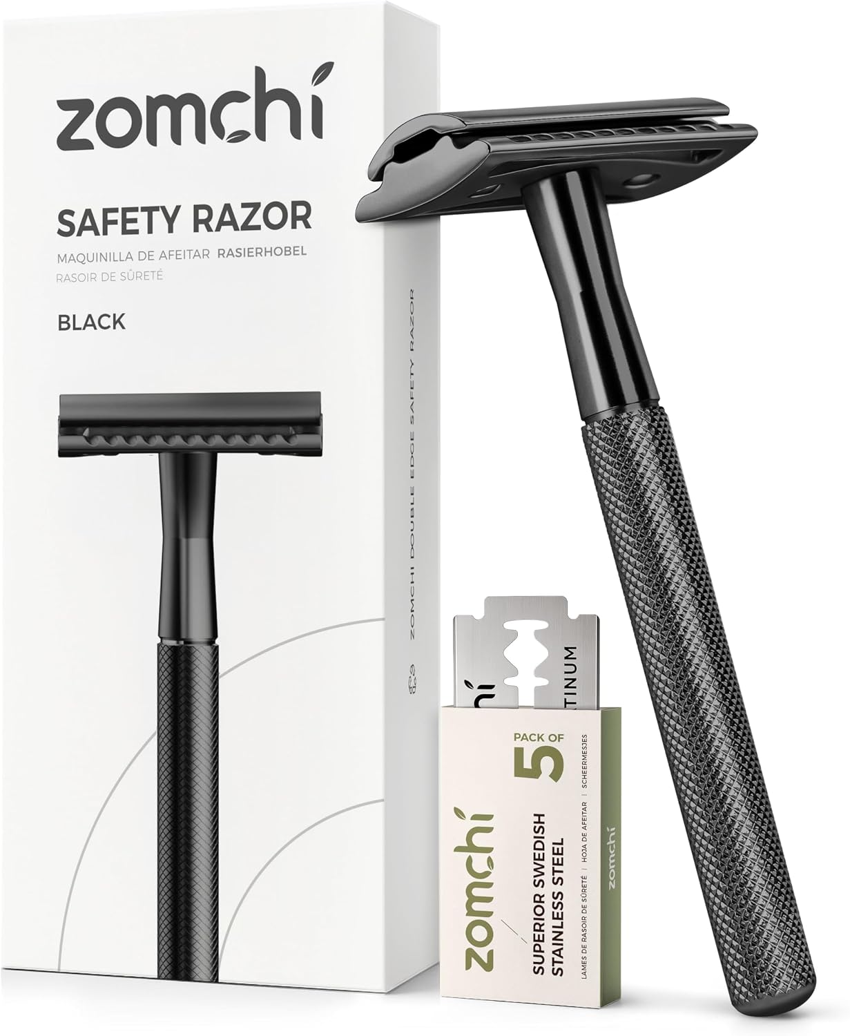 Detalle de ZOMCHI Rasoir de sécurité homme noir avec 5 lames double tranchant (zéro déchet)