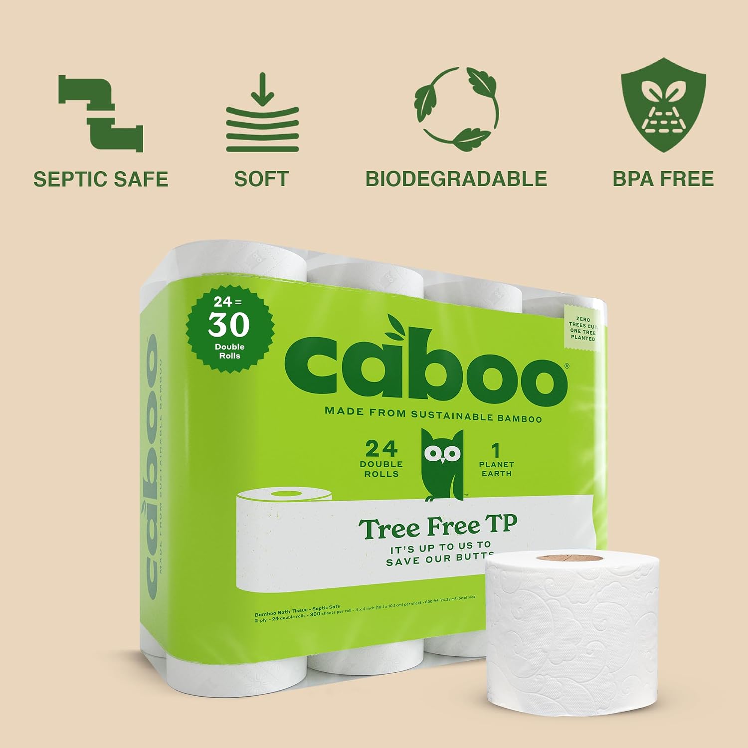 Thumbnail 1 de Caboo CBT300-12 Bamboo Toilet Paper 300 Sheets
