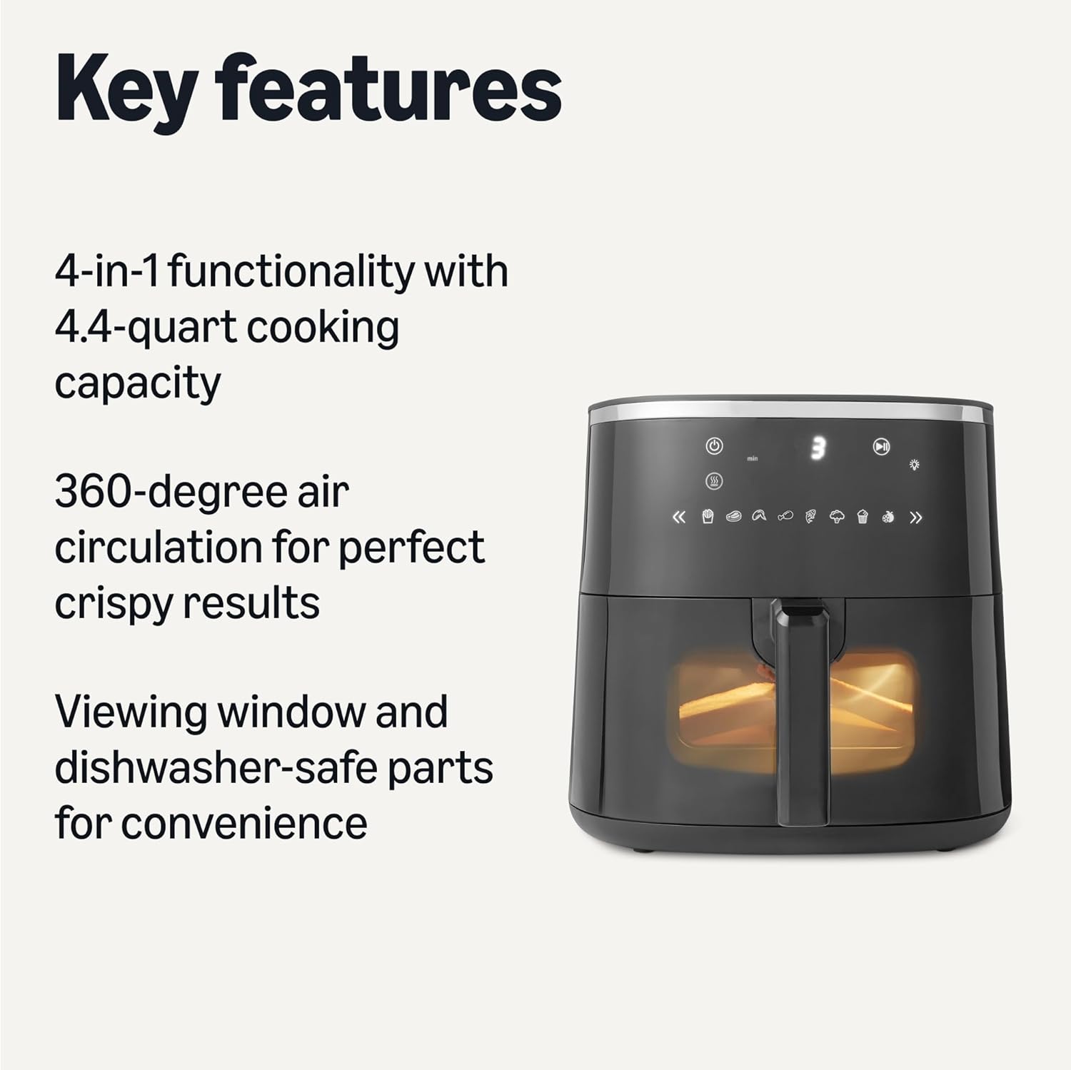 Thumbnail 1 de Amazon Basics 4.4-Quart Air Fryer with Easy View Window (1400W) and 8 Preset Menus