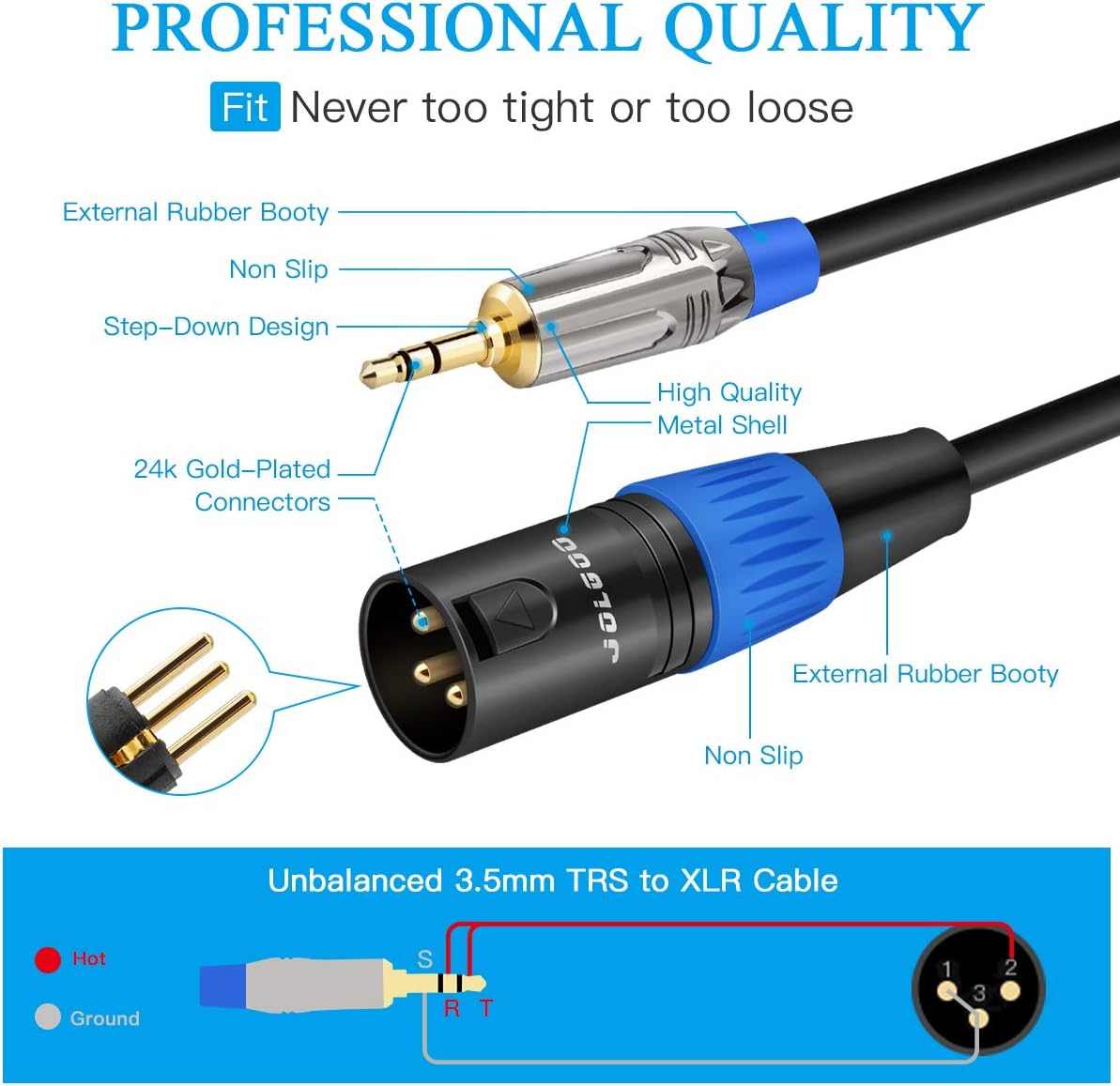 Thumbnail 4 de JOLGOO jg-cable-2019111102 3.5mm to XLR Cable, 10 Feet, Shielded