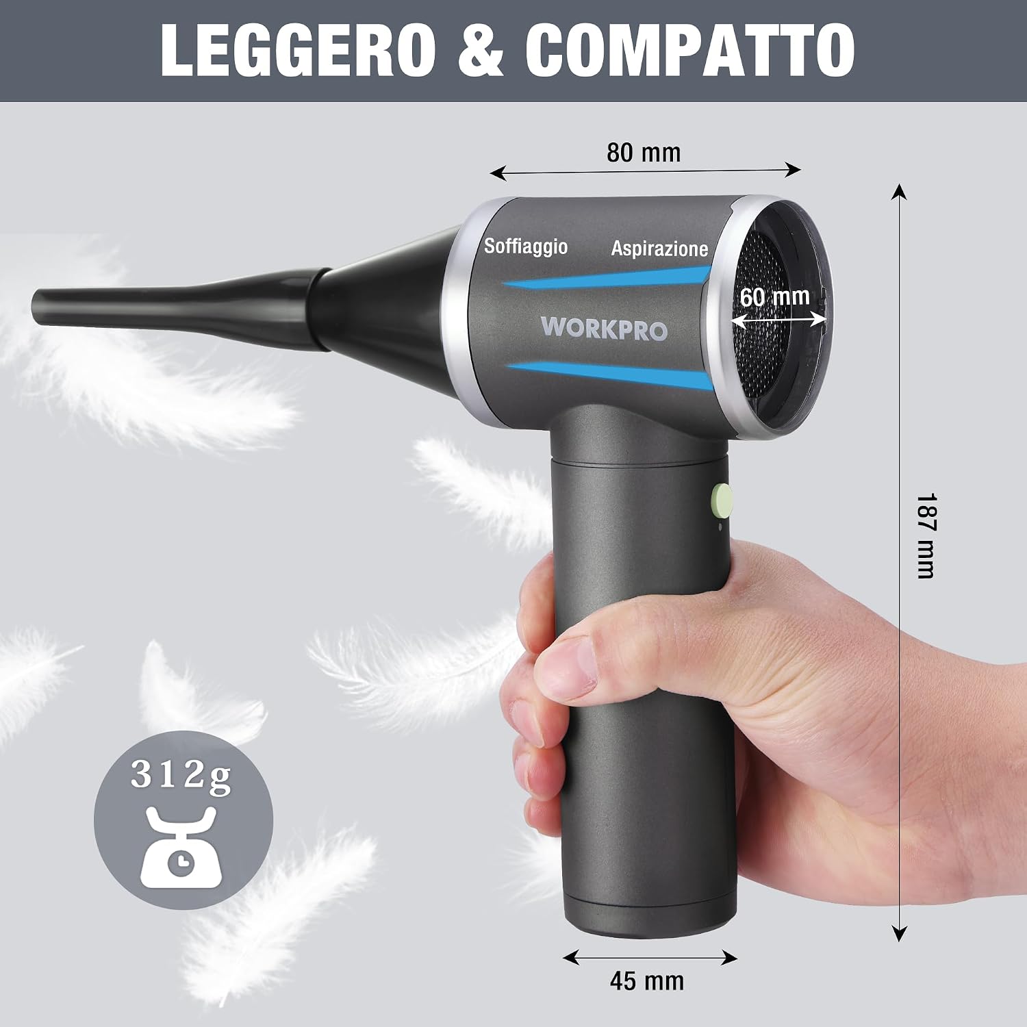 Detalle 2 de WORKPRO Soffiatore 120000 giri/min 🧹