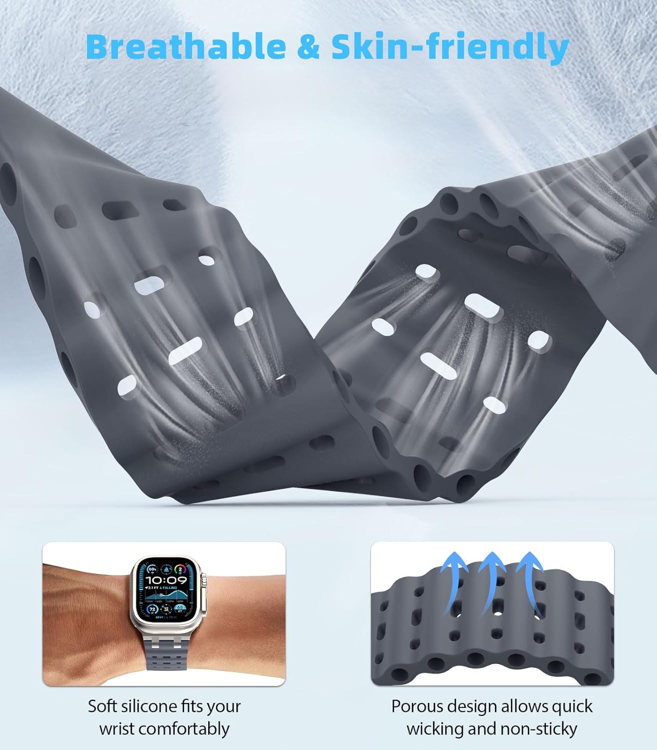 Thumbnail 2 de MoKo Ocean Band for Apple Watch Ultra 3/2/1 and Series 11 to 1 (49mm/46mm/45mm/44mm) – Breathable Silicone Strap