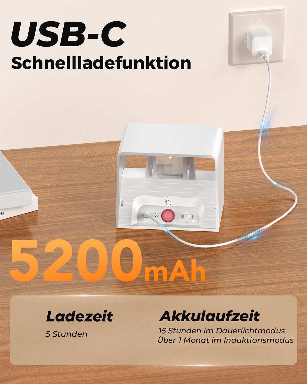 Detalle de VIWAVE Akku-Wandleuchte 5200 mAh mit Bewegungsmelder