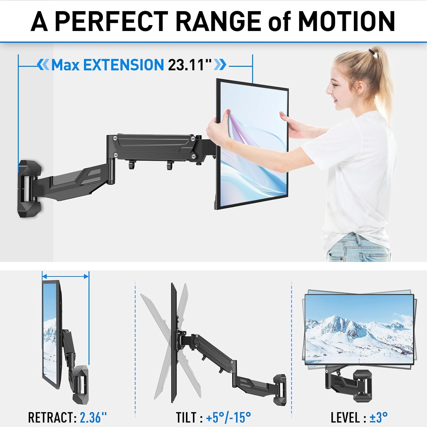 Thumbnail 6 de MOUNTUP Height Adjustable TV Wall Mount for 26-55 Inch TVs (400x400 VESA) with Full Motion