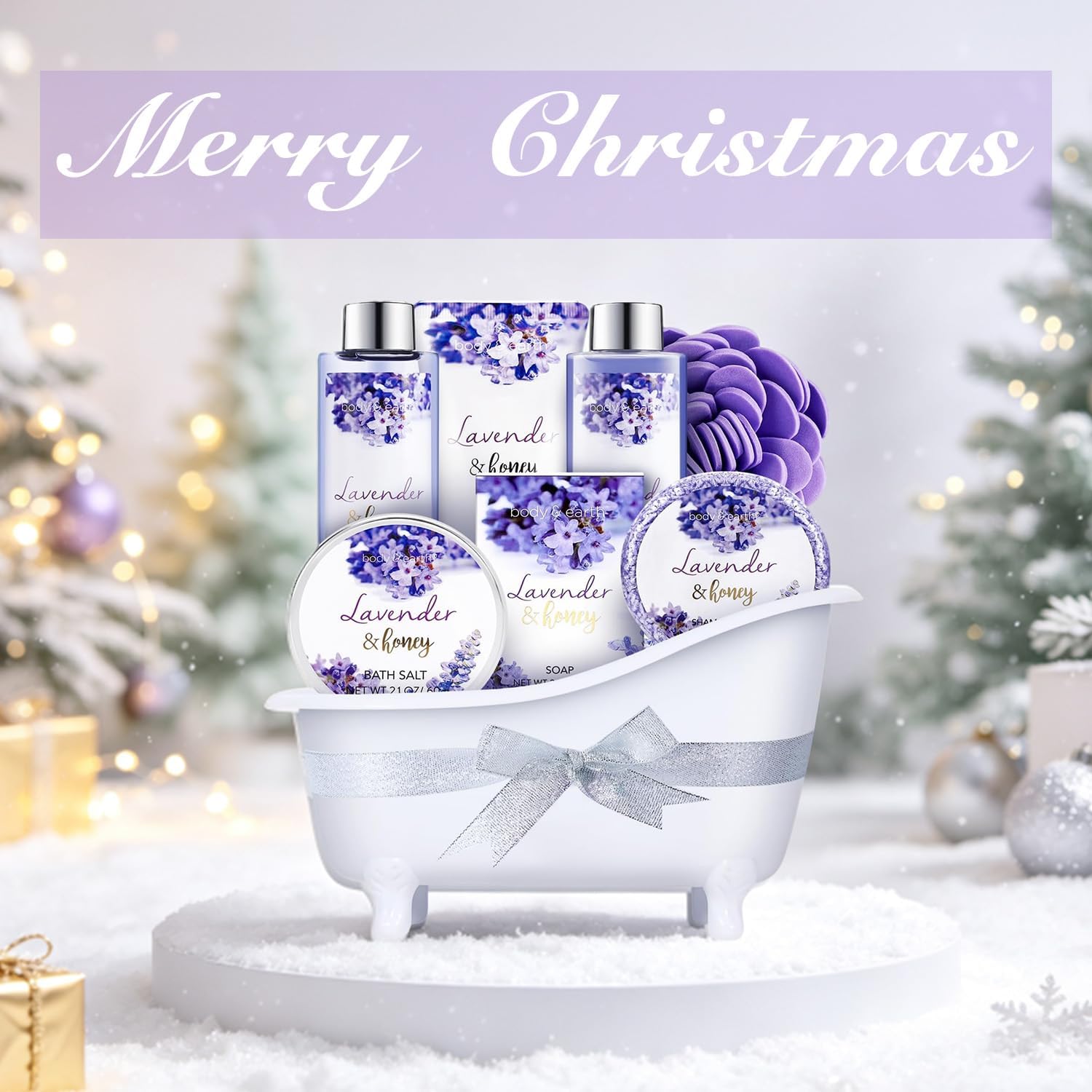 Detalle de BODY & EARTH 2019-AMABE-3-1 Bath and Body Gift Set, 8-Piece Lavender & Honey Spa Kit