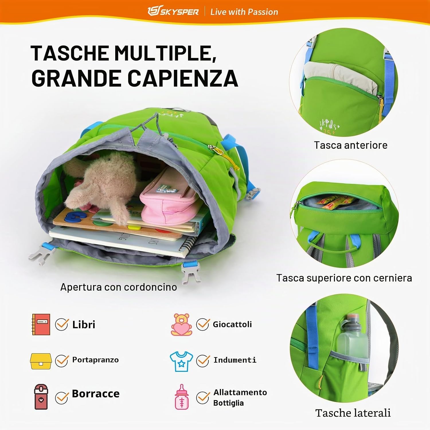 Detalle de SKYSPER Zaino Bambino 15 Litri per Escursioni: Leggero, Compatto e Pronto per Avventure all’Aperto