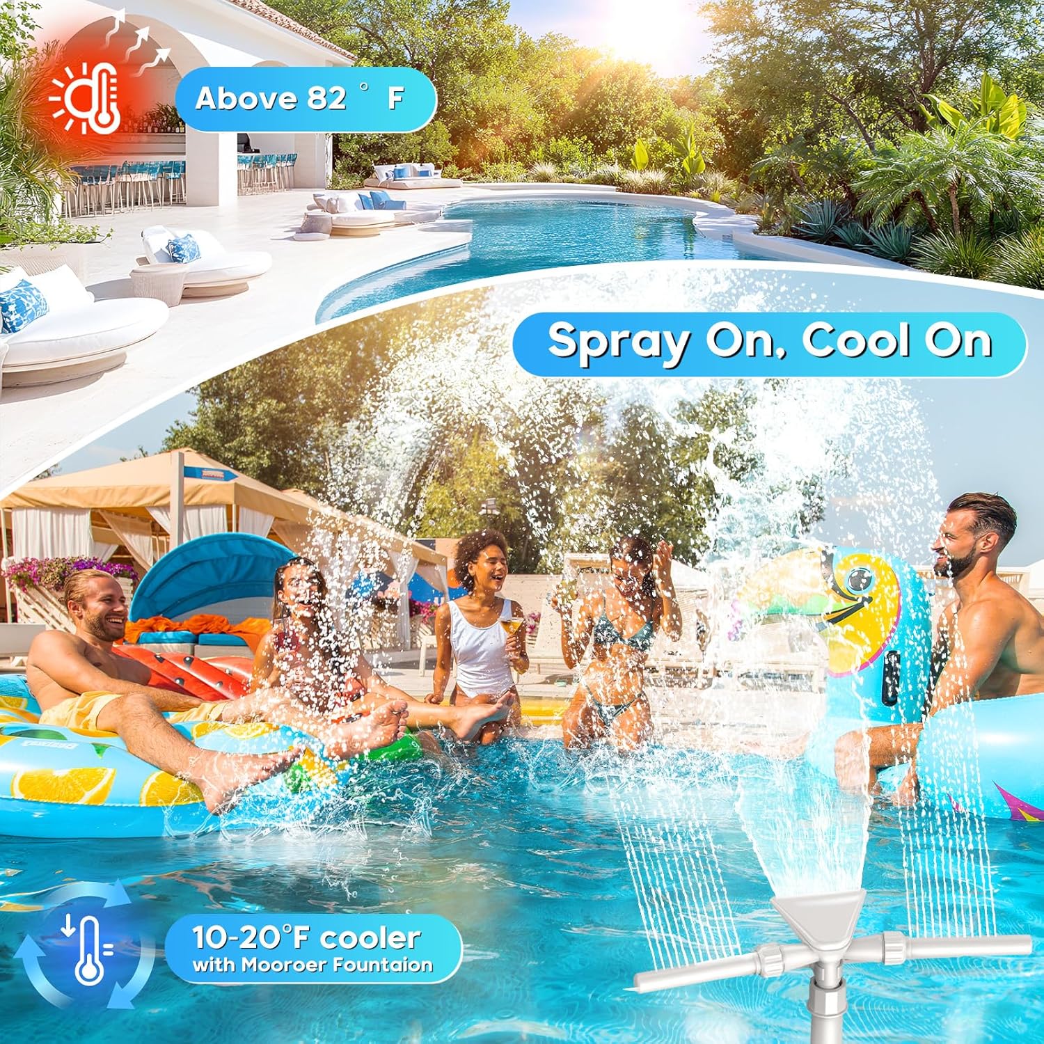 Thumbnail 3 de Mooroer Piscina Fontana 3 in 1 con cascata e getto regolabile a 360° per piscine fuori terra e interrate