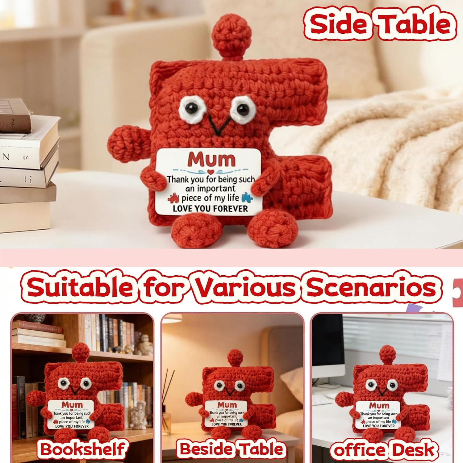 Detalle de SOMUSICTY Gifts for Mum: Handmade Crochet Puzzle Piece Decor — A Meaningful Keepsake for Birthdays and Mother’s Day