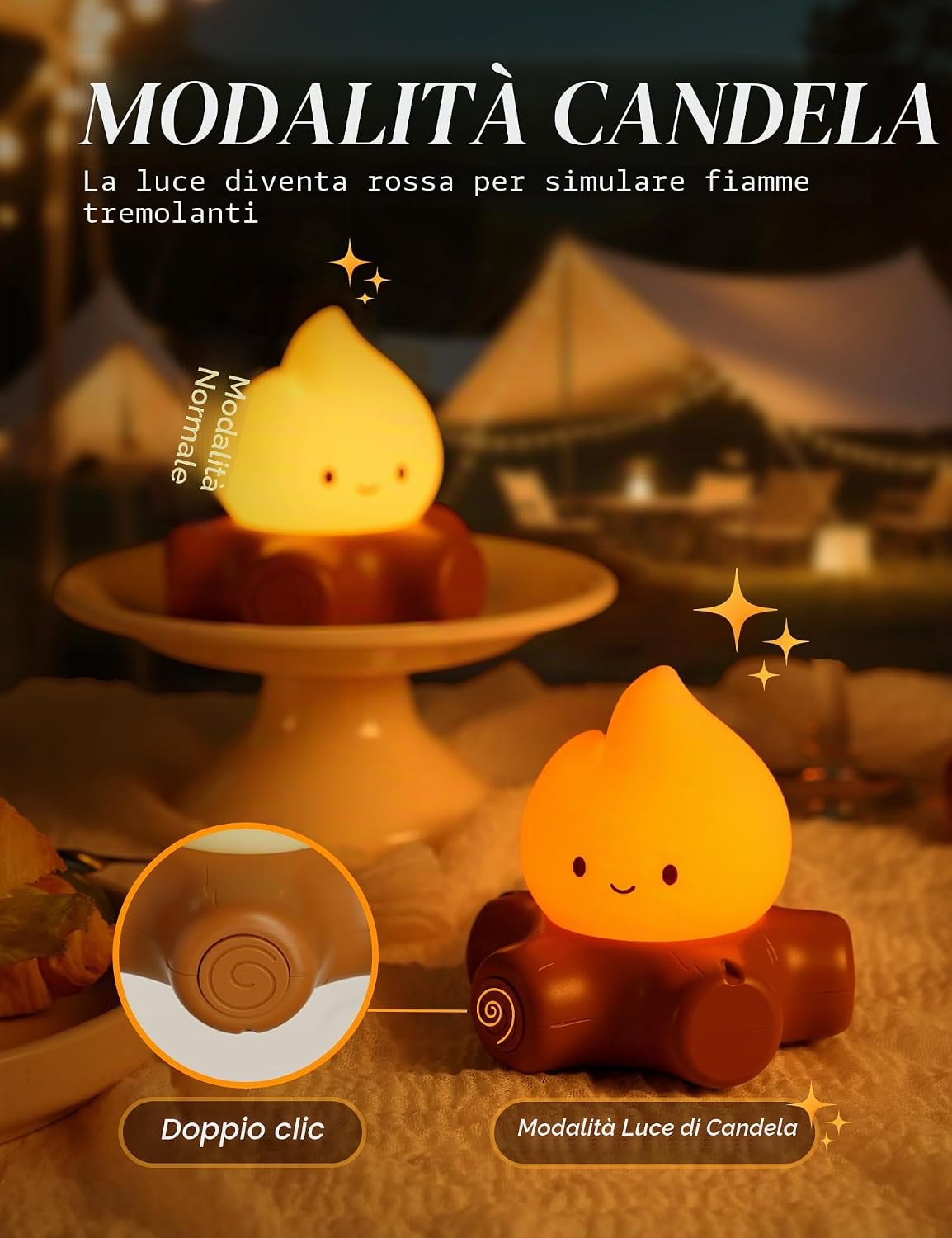 Thumbnail 2 de IHALO Luce Notturna per Bambini Camerette: lampada ricaricabile USB con dimmer, effetto fiamma tremolante e design morbido in silicone