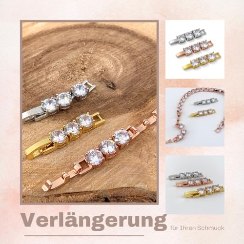 Thumbnail 2 de ONDEGO Schmuck Verlängerung Klappverschluss mit Zirkonia – 3,2 cm, Zwischenstück für Armband & Halskette, Silber Roségold Gold