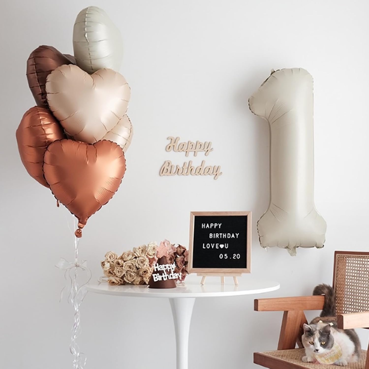 Detalle 2 de Biapian Brown Apricot Heart Foil Balloons, 10-Pack, 18-Inch Neutral Colors