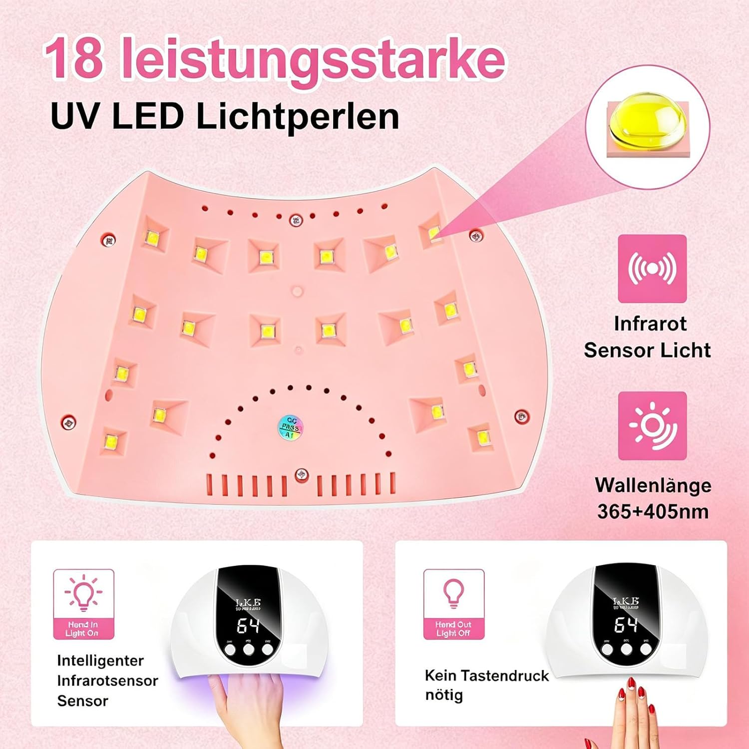 Detalle de UV Lampe für Gelnägel 54W – Tragbare Nagellampe mit 3 Timern, LCD-Display und Auto Sensor