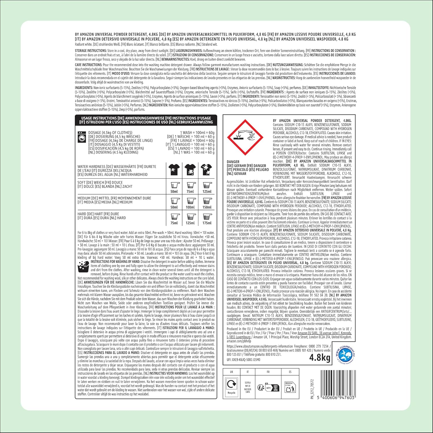 Detalle 2 de Universal Waschpulver 4,8 kg – 80 Waschladungen von Amazon