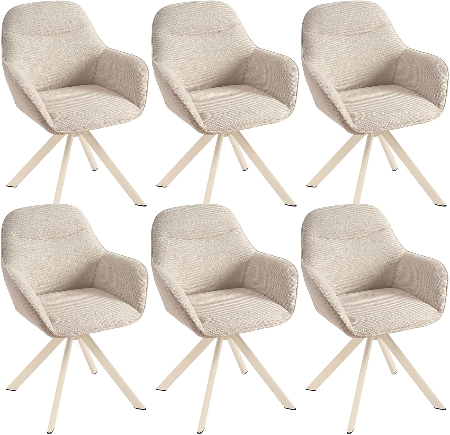 Detalle de Goeurvant Sedia da pranzo beige con bracciolo – set da 6 sedie girevoli, imbottite in poliestere