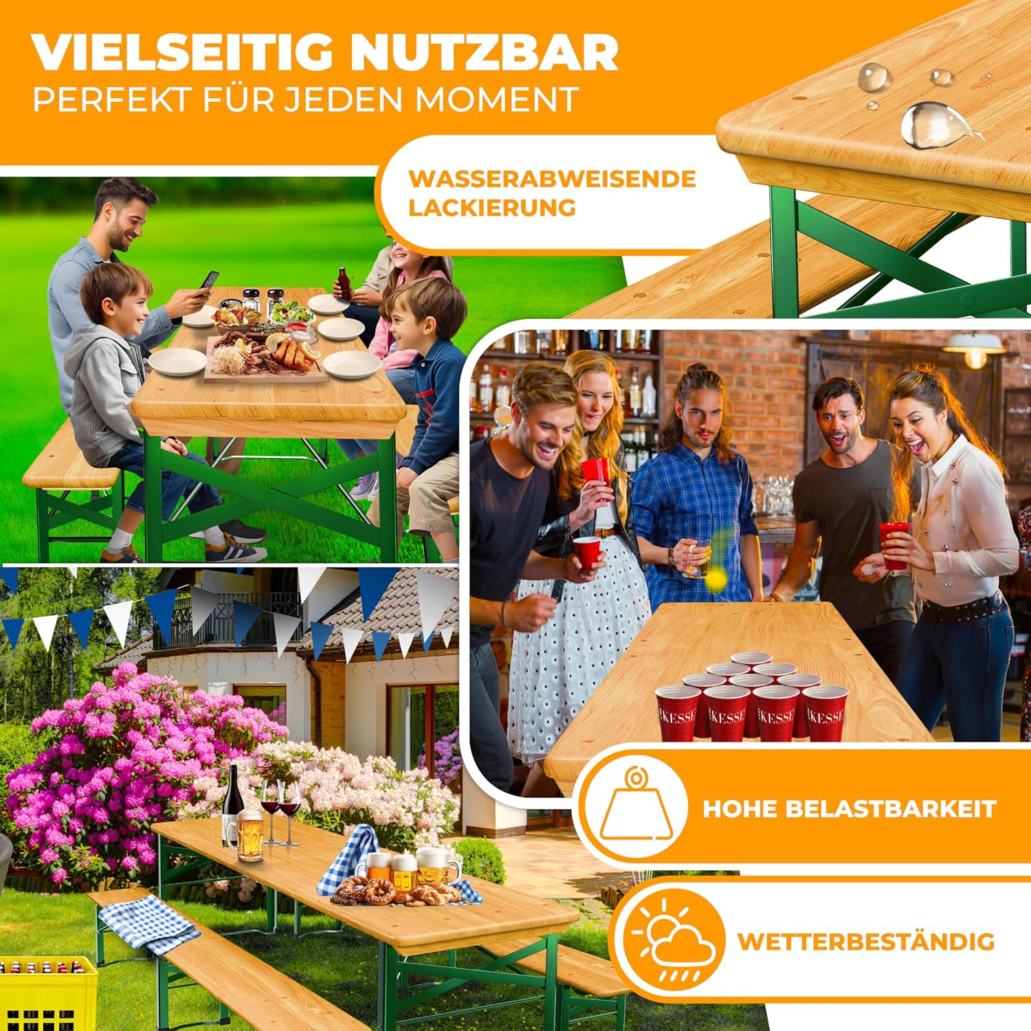 Detalle 2 de KESSER® Premium Bierzeltgarnitur 3-teilig klappbar mit Biertisch und 2 Bierbänken (Holz & Stahl)