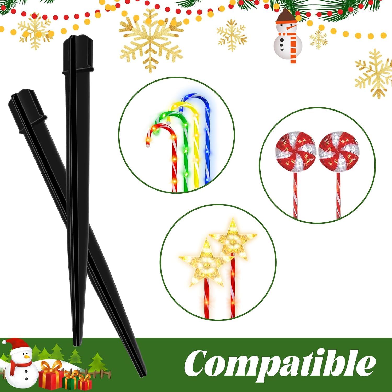 Thumbnail 3 de JORETLE 20-Piece Replacement Stakes for Candy Cane Lights, 9-Inch Black Plastic