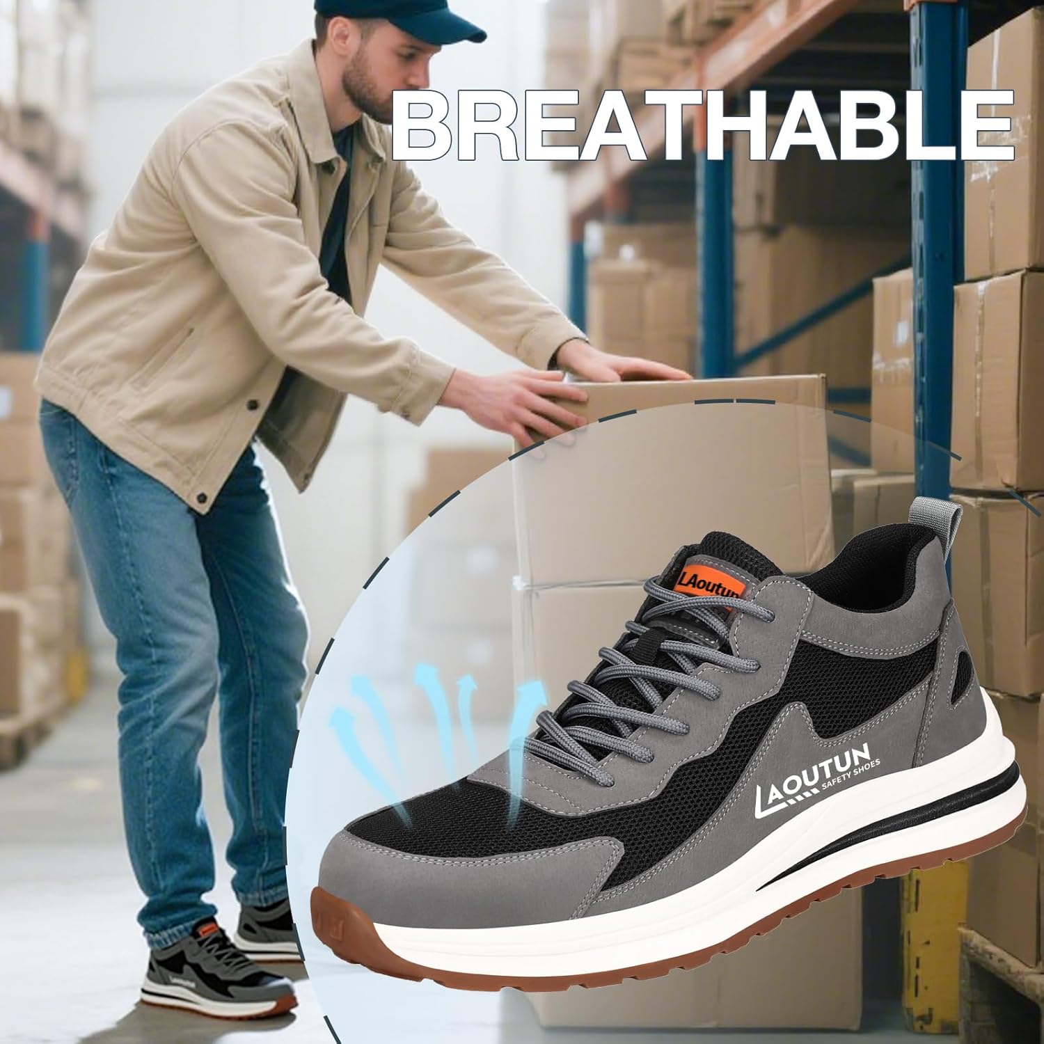 Thumbnail 5 de LAoutun Safety Trainers: Steel Toe Cap Trainers with Puncture-Proof Kevlar Midsole for Men