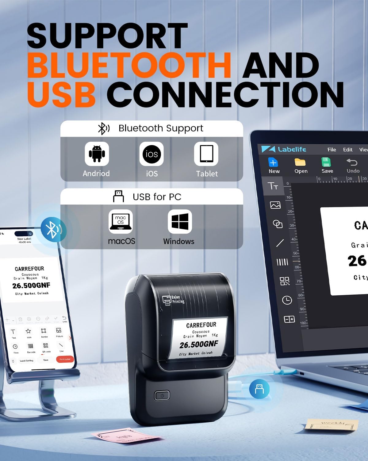 Detalle 2 de Ponek M100 Label Maker, 203 DPI Bluetooth Thermal Printer, 0.78–2-Inch Labels