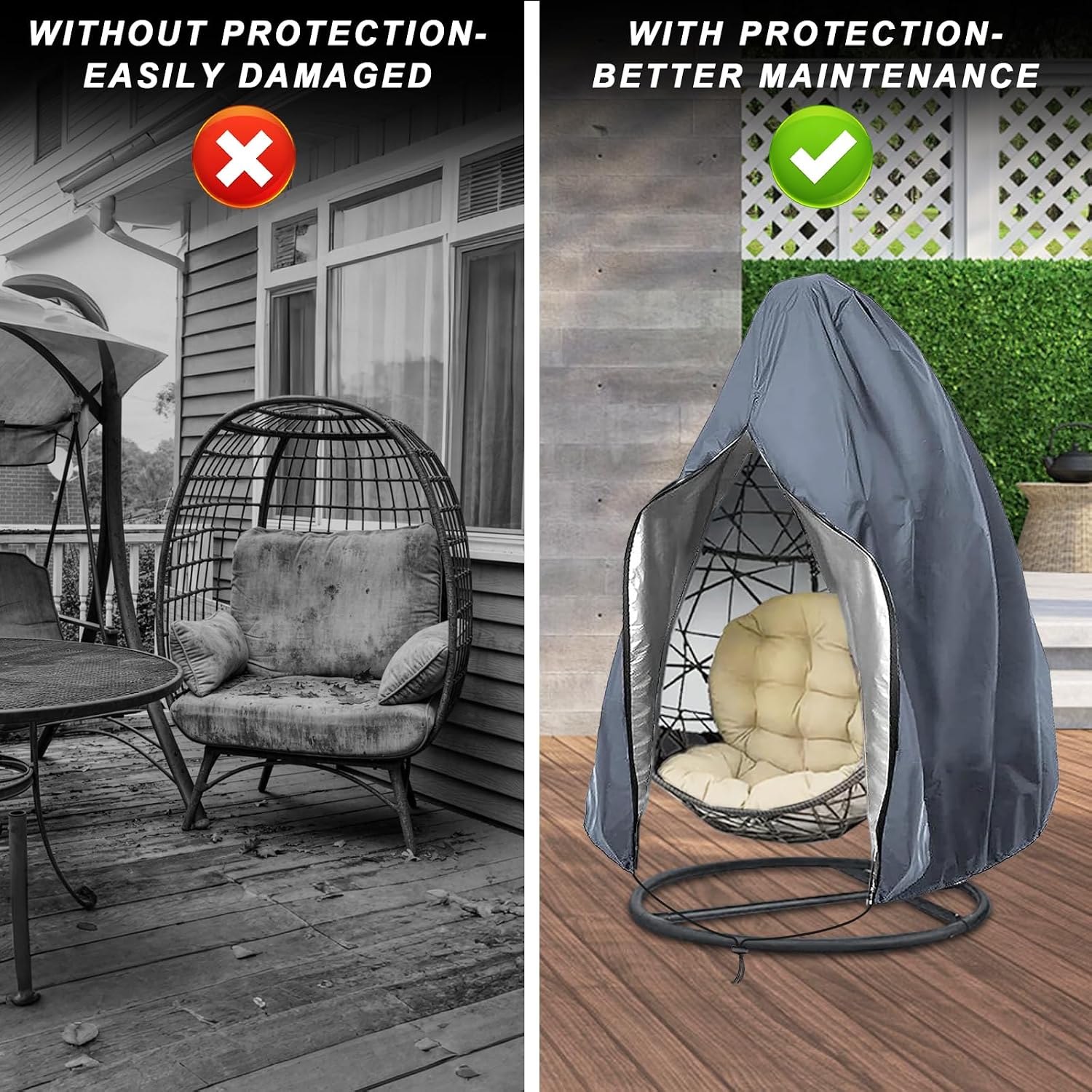 Thumbnail 3 de Emwel 190x115cm Hanging Chair Cover – Egg Swing Chair Cover for Outdoor Use