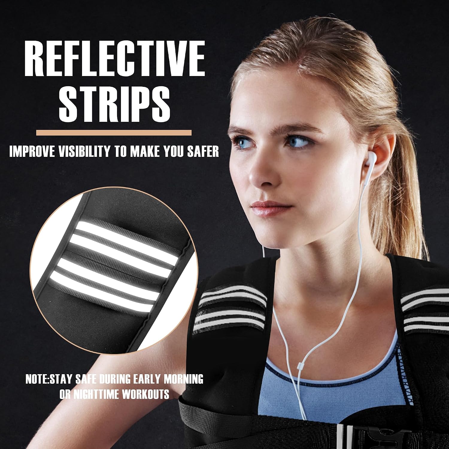 Detalle de NATURELUX 10 lb Weighted Vest with Reflective Strips and Adjustable Fit