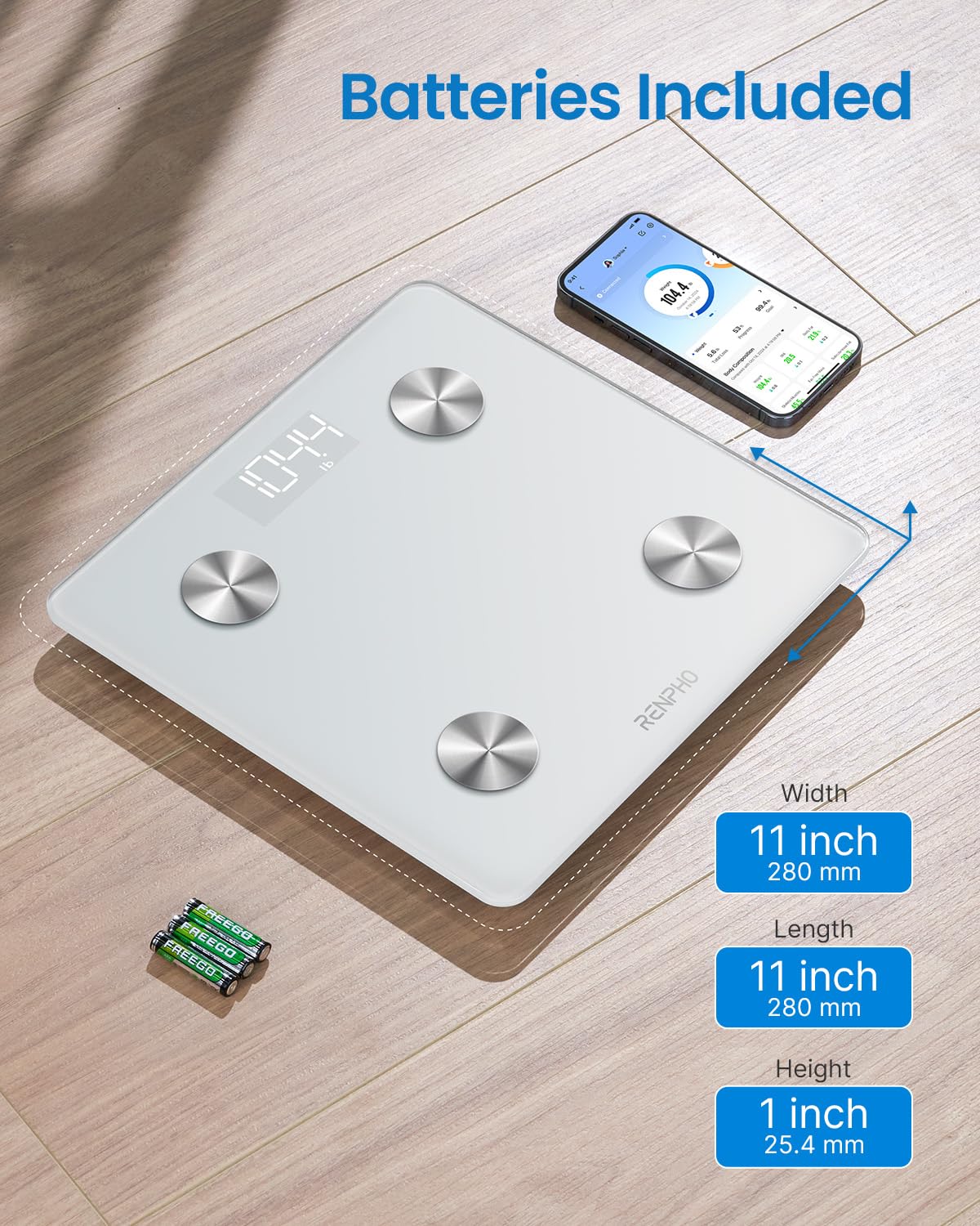Detalle de RENPHO ES-CS20M-W Smart Body Fat Scale, 13 Metrics, Bluetooth, 180 kg