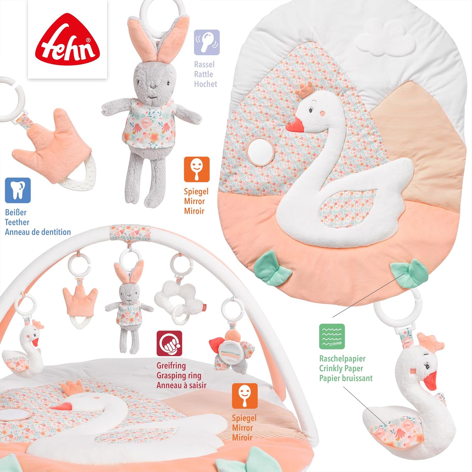 Thumbnail 4 de Fehn 3-D-Activity-Decke Spielbogen Schwanensee (Baby-Krabbeldecke) mit 5 abnehmbaren Spielzeugen