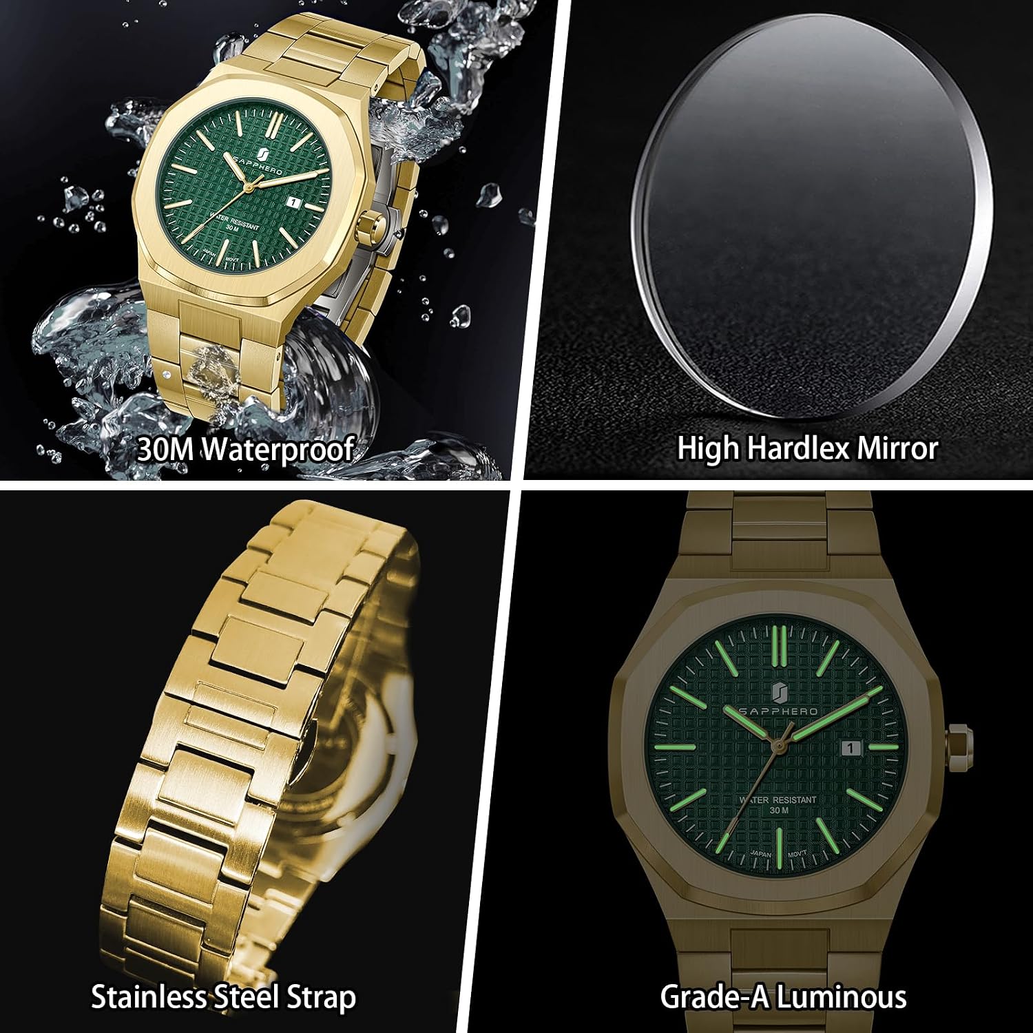 Thumbnail 3 de SAPPHERO Orologi Uomo Ottagonale 10ATM
